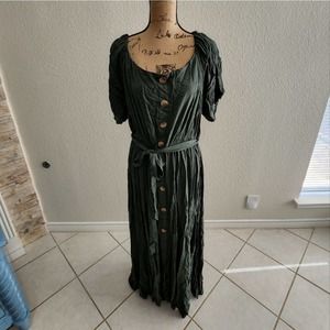 NORDSTROM CITY Chic hunter green boho off shoulder maxi  dress plus‎ size 18